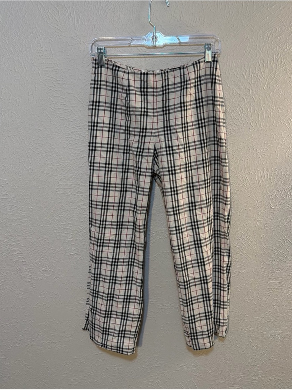 Plaid Straight-Leg Pants in Cream and Black